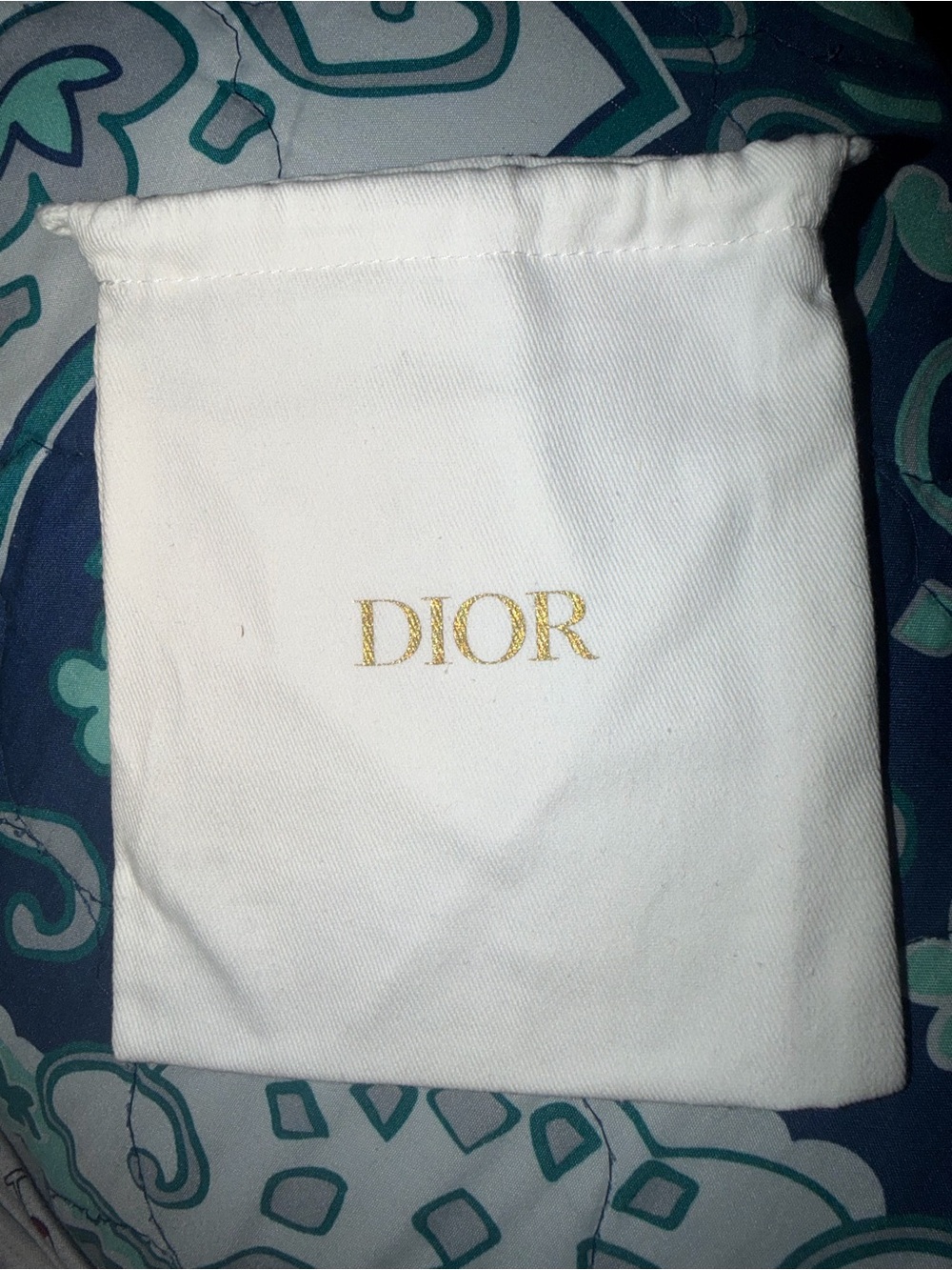 Dior White Drawstring Pouch with Gold Logo